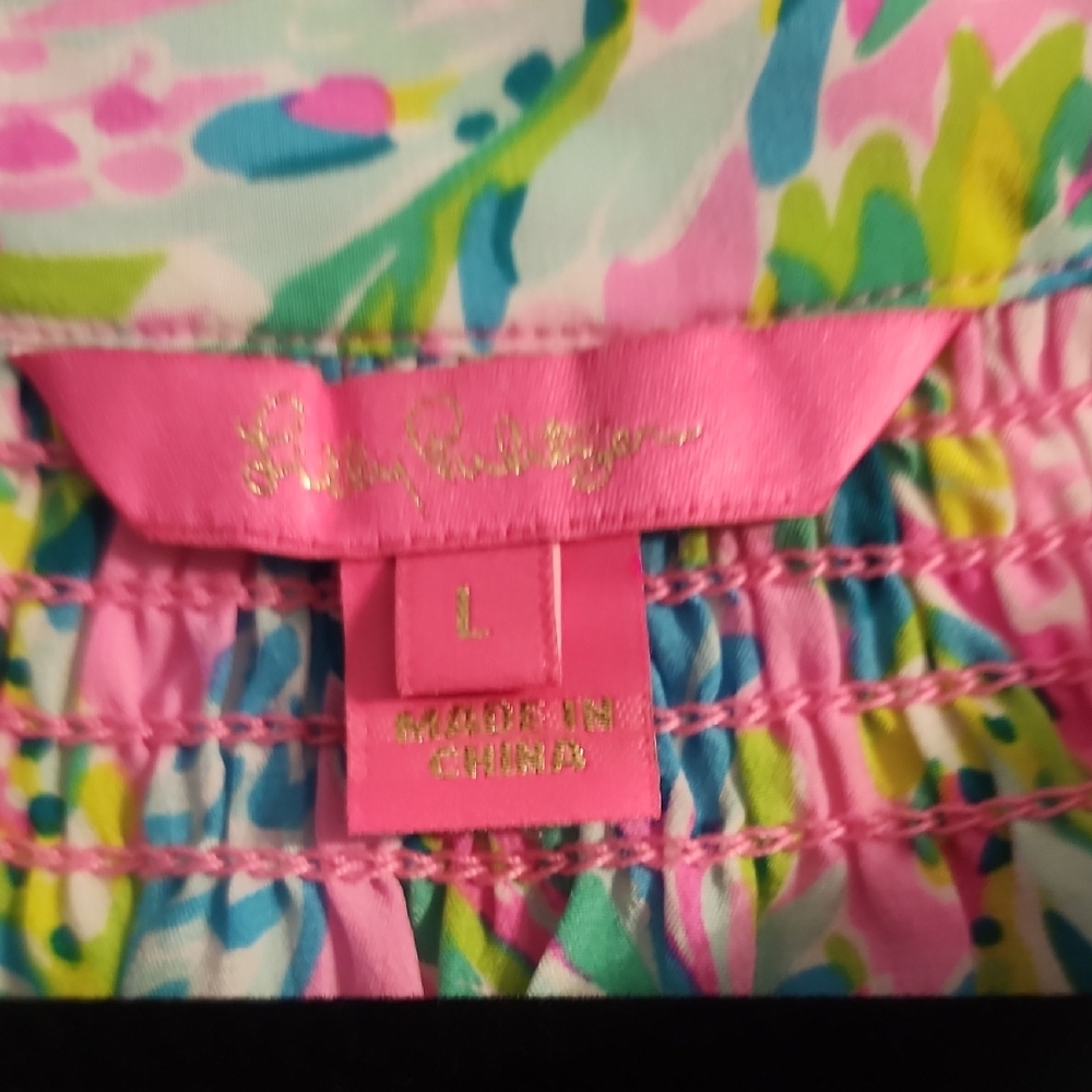 Lilly Pulitzer Pink and Green Floral Elsa Blouse - Picture 2 of 3